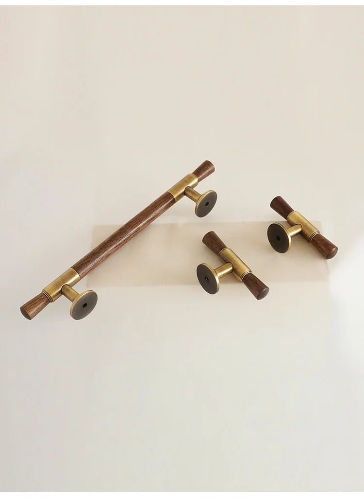 Brass & Walnut Cabinet Knob – Antique T-Bar Handle