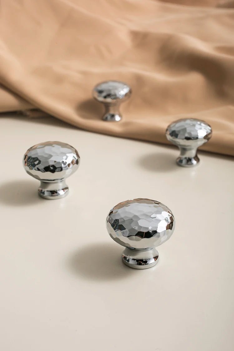 Sleek Handmade Brass Hammered Knobs – Knurled Pull Handles for Cabinets