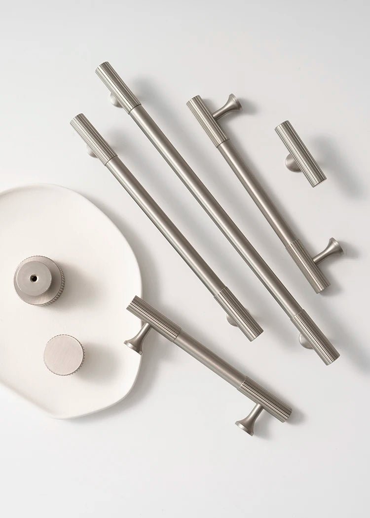 Knurled Brass Handles - Satin Nickel Cabinet Pulls