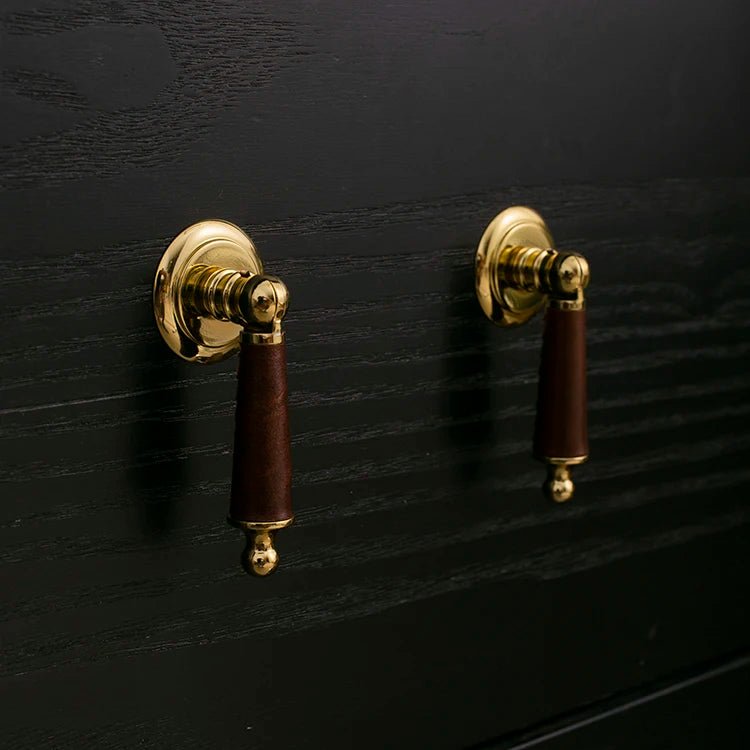Leather + Brass Cabinet Handles & Dresser Pulls