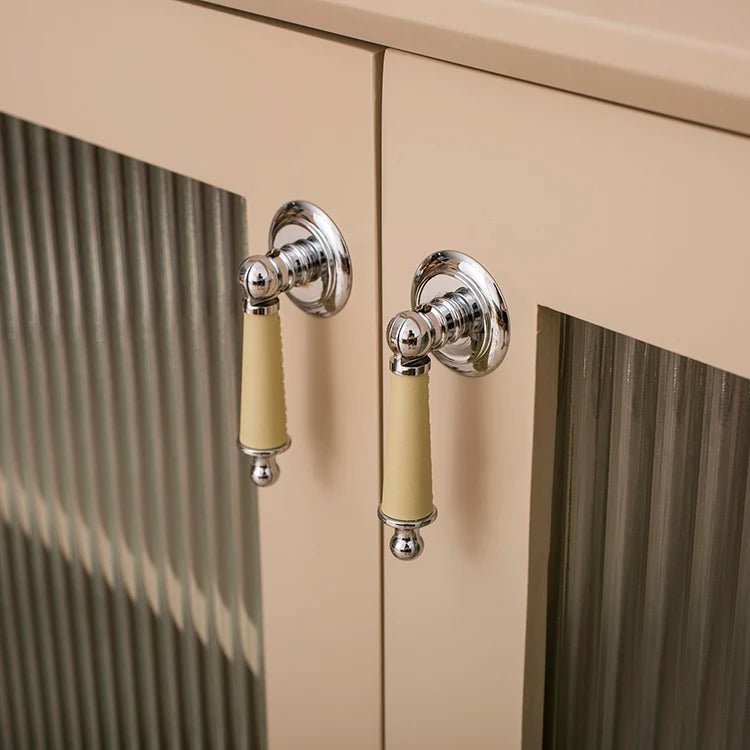 Leather & Brass Dresser Knobs for Cabinet & Drawer