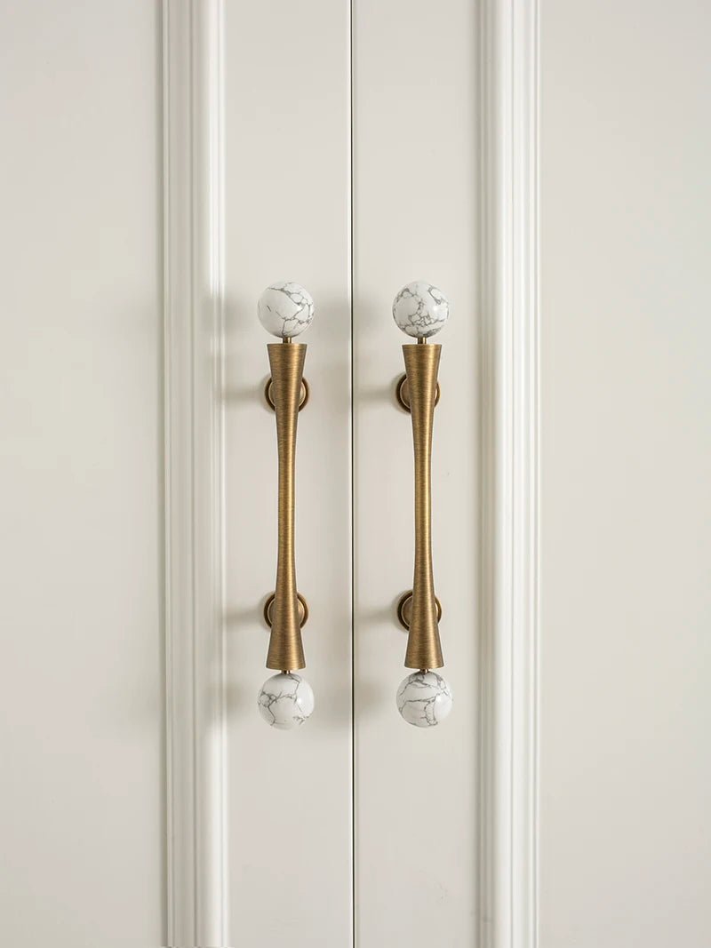 Elegant Marble & Brass Knobs – Vintage Bronze Drawer Pull Handles