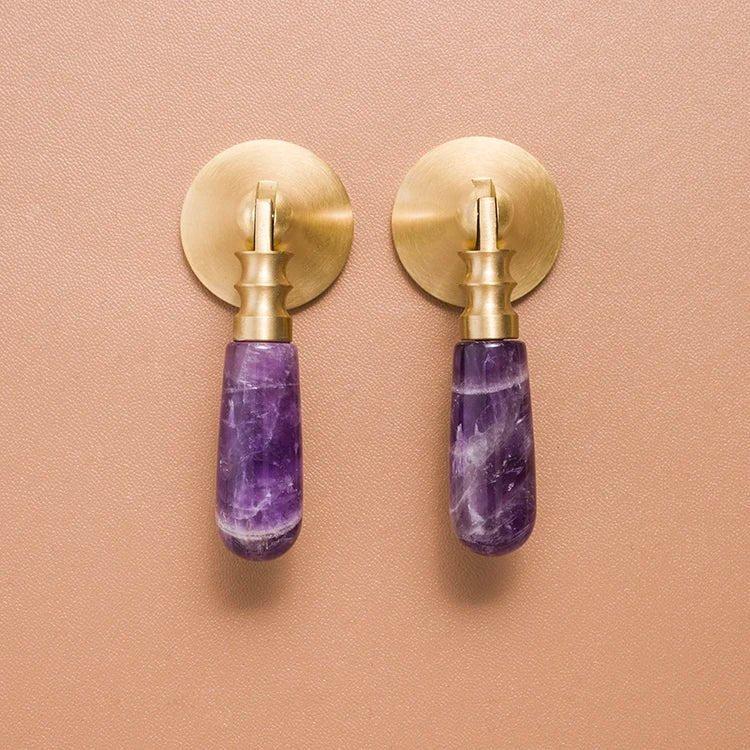 Sleek Pink Crystal Cabinet Knobs – Brass Accent Pull Handles