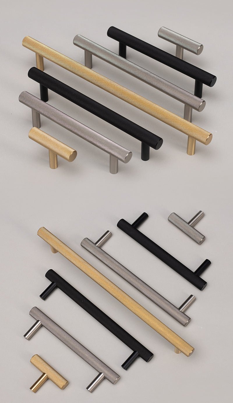 Cross Knurled Brass T-Bar Cabinet Handle in 3 Finishes