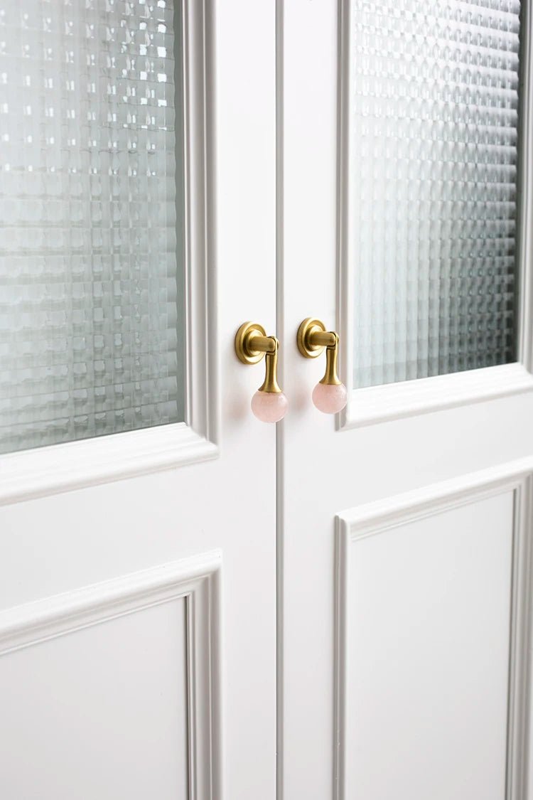 Brass Drawer Pull - Pink Crystal Knob  