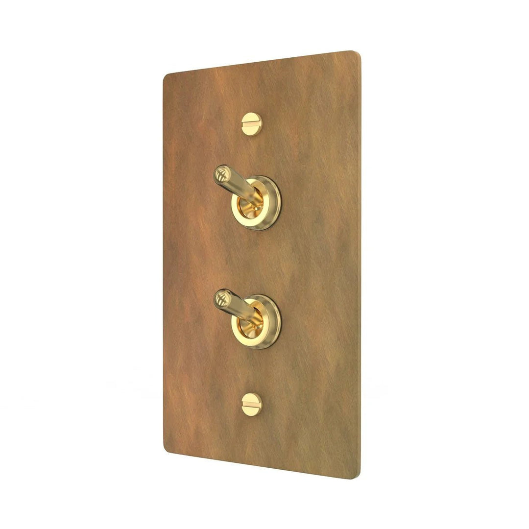 Antique Brass Double Switch - Retro Toggle Plate