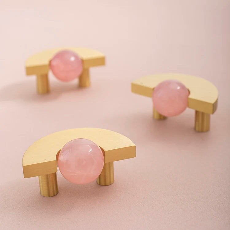 White Crystal Ball + Brass Furniture Handles – Drawer Pulls
