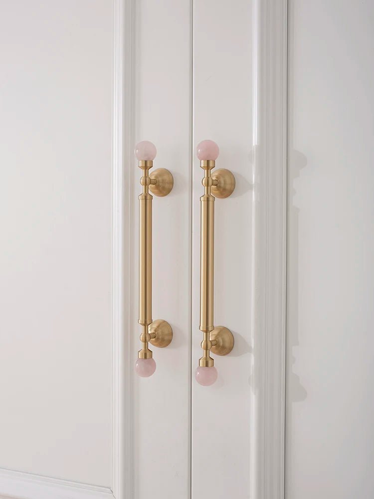Luxury Brass & Pink Crystal Cabinet Pulls – 5"