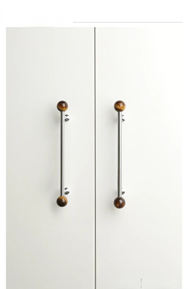 Elegant Brown Crystal Brass Double Bead Handle for Drawers
