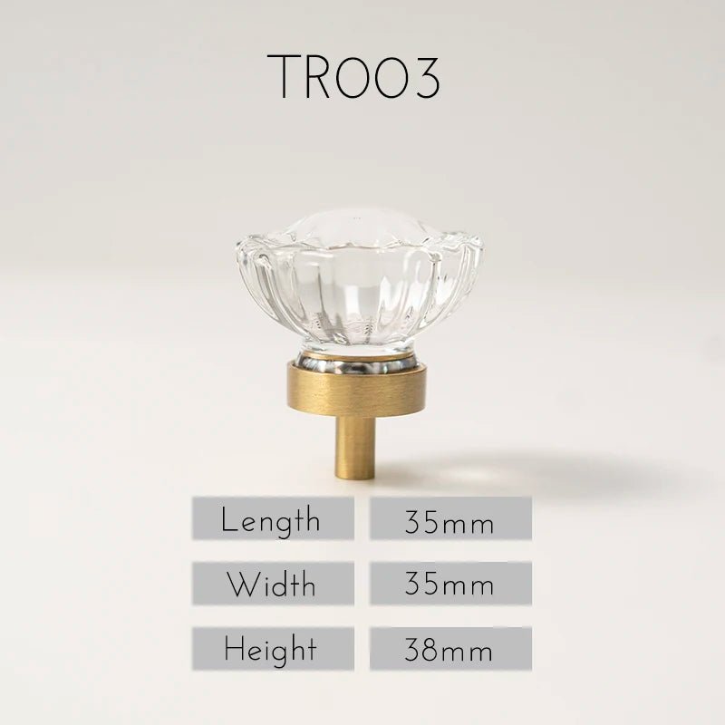 Sleek Crystal Faceted Cabinet Knobs – Brass Base Pull Handles for Furniture