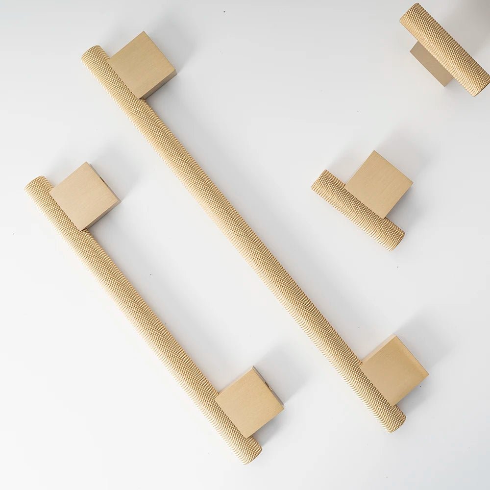 Elegant Gold Knurled Brass Handles for Kitchen Cabinets and Drawers