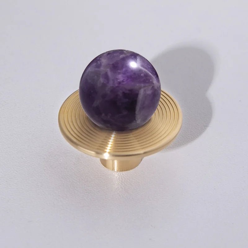 Green Stone Knobs with Brass Base – Luxury Pull Handles for Cabinets