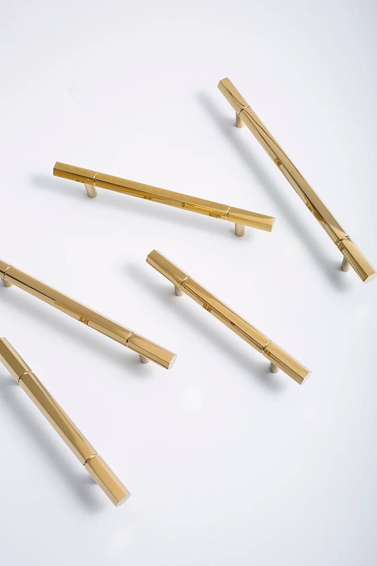 Elegant Hexagon Brass Knobs – Gold T-Bar Pulls for Drawers