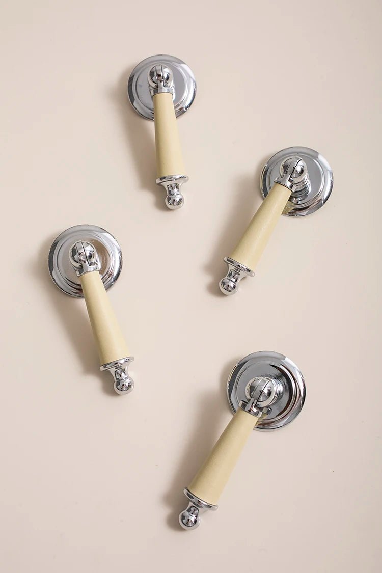 Premium Leather & Brass Cabinet Knobs for Dresser and Drawer Handles