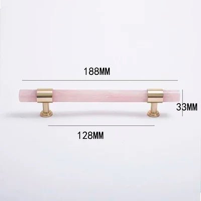 Contemporary Marble & Brass T-Bar Handle – Pink Crystal Drawer Pull for Furniture