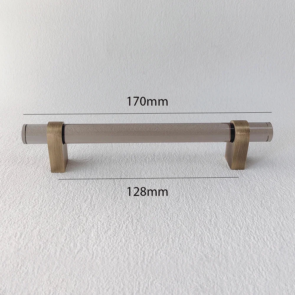 Smoky Gray Acrylic Pull Handles for Stylish Cabinets with Brass Accents