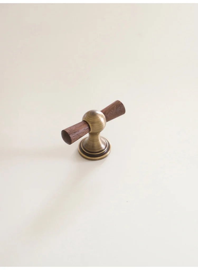 Walnut & Brass Cabinet Knobs - Modern Wooden Drawer Pulls