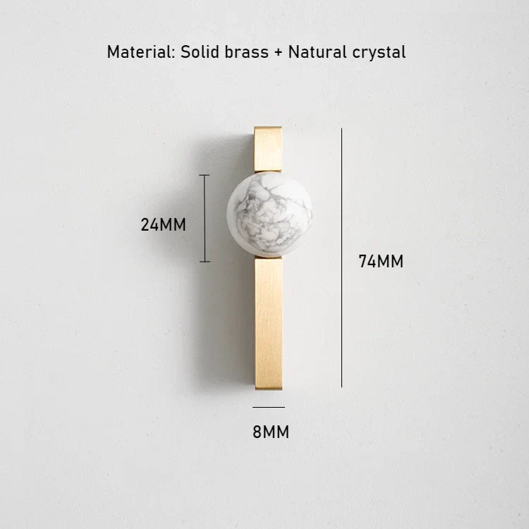 Sleek White Crystal Ball + Brass Cabinet Pulls – Wardrobe Hardware