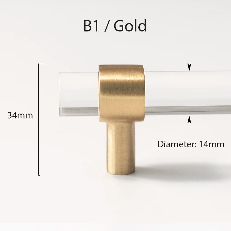 Elegant Acrylic & Brass Modern T-Bar Pulls for Drawers