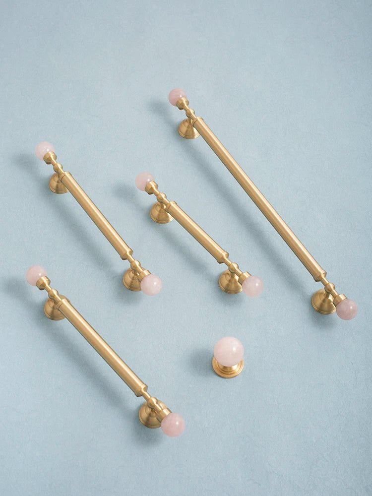 Premium Brass & Pink Crystal Pulls – 5" Luxury Cabinet Handles