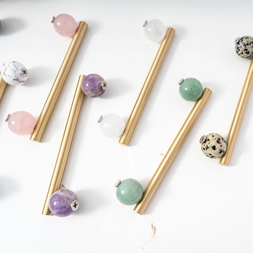 Sleek Nordic Art Cabinet Handle with Natural Marble and Brass