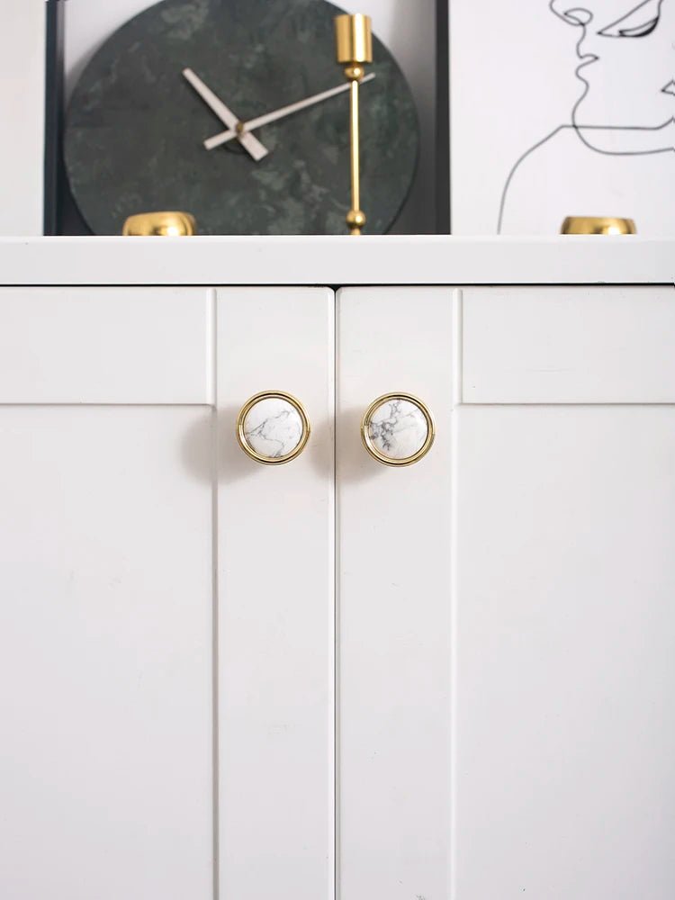Turquoise Marble Knob - Gold Brass Cabinet Handle