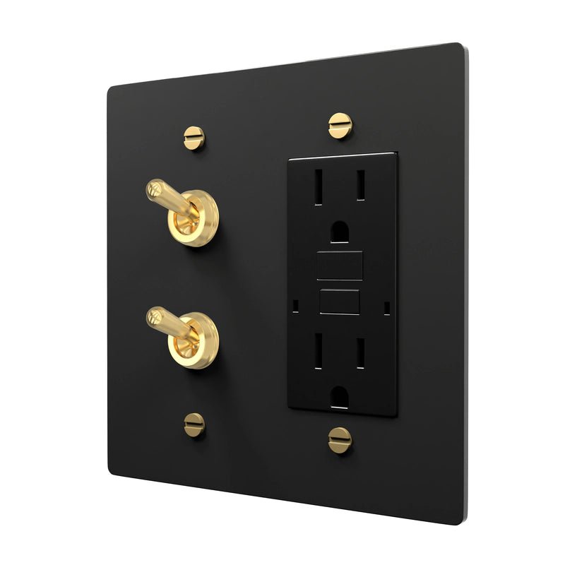 Retro Brass Switch Plate - Double Toggle Combo