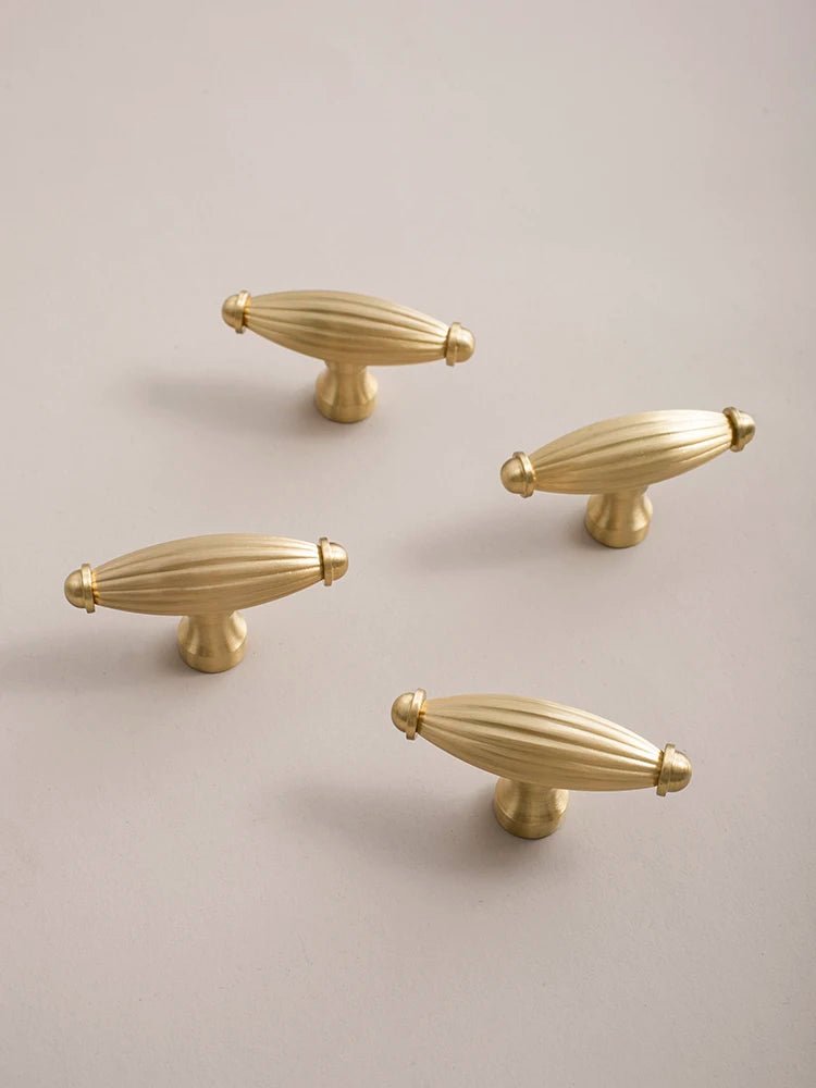 Vintage T-Bar Cabinet Pull - Brass Ribbed Handle