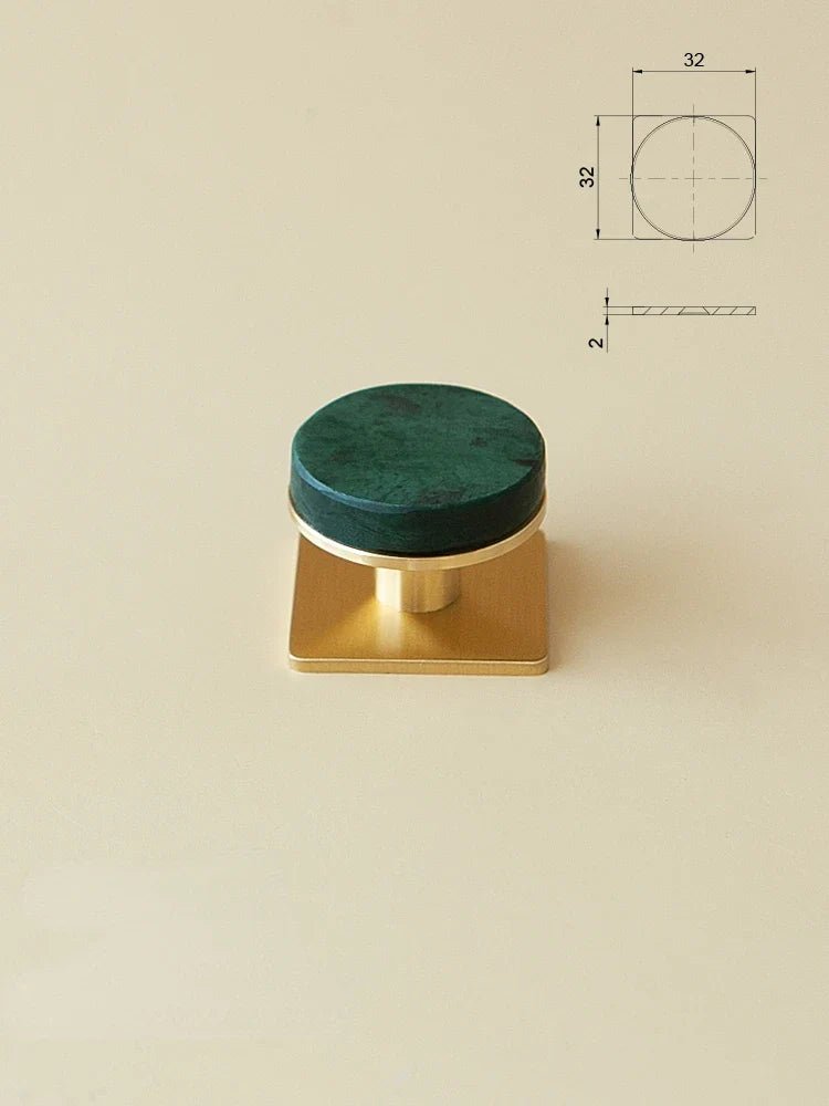Polished Brass Knob – Emerald Green Marble Pull  