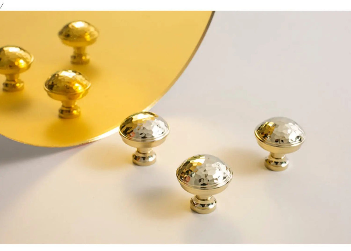 Sleek Hammered Brass Golden Textured Pulls – Cabinet Knobs for Furniture