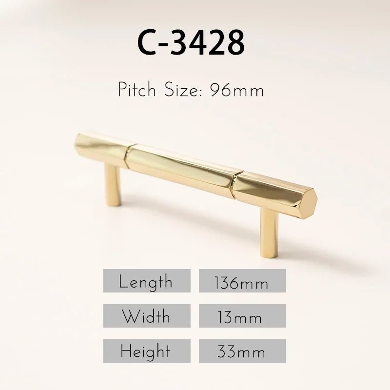 Durable Hexagon Brass Knobs – Gold T-Bar Pulls for Cabinet Design
