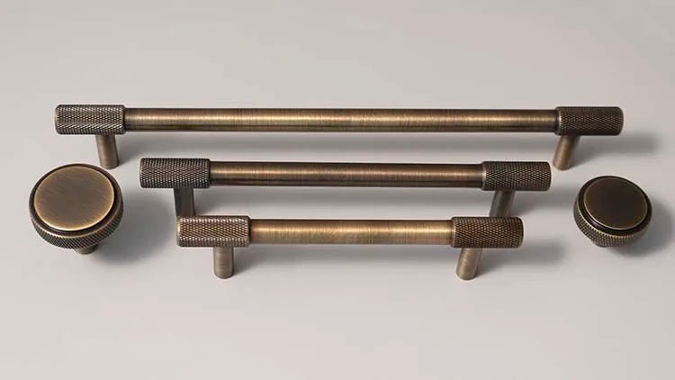 Premium Satin Brass Knurled Cabinet Handles – T-bar Pulls
