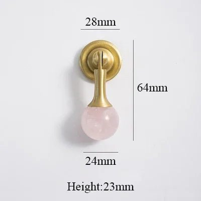 Stone & Brass Knob - Pink Crystal Cabinet Pull  