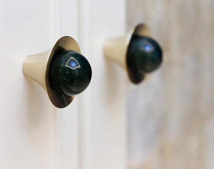 Luxury Brass Cabinet Pulls – Pink Crystal Knob with Natural Stone