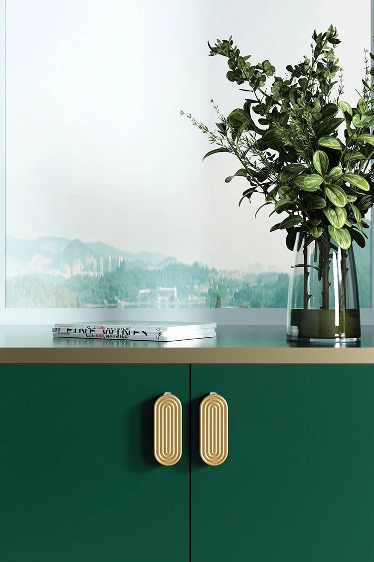 Modern Gold Cabinet Handle with Vertical Etching  