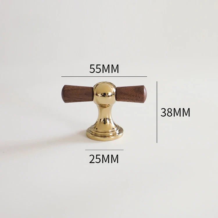 Stylish Walnut & Brass Modern Knobs – Wooden Drawer Pulls for Cabinets