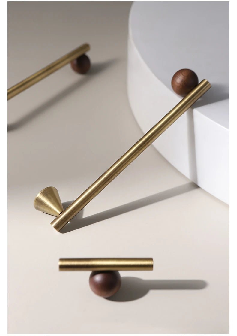 Walnut & Brass Handles - Wooden Drawer Pulls