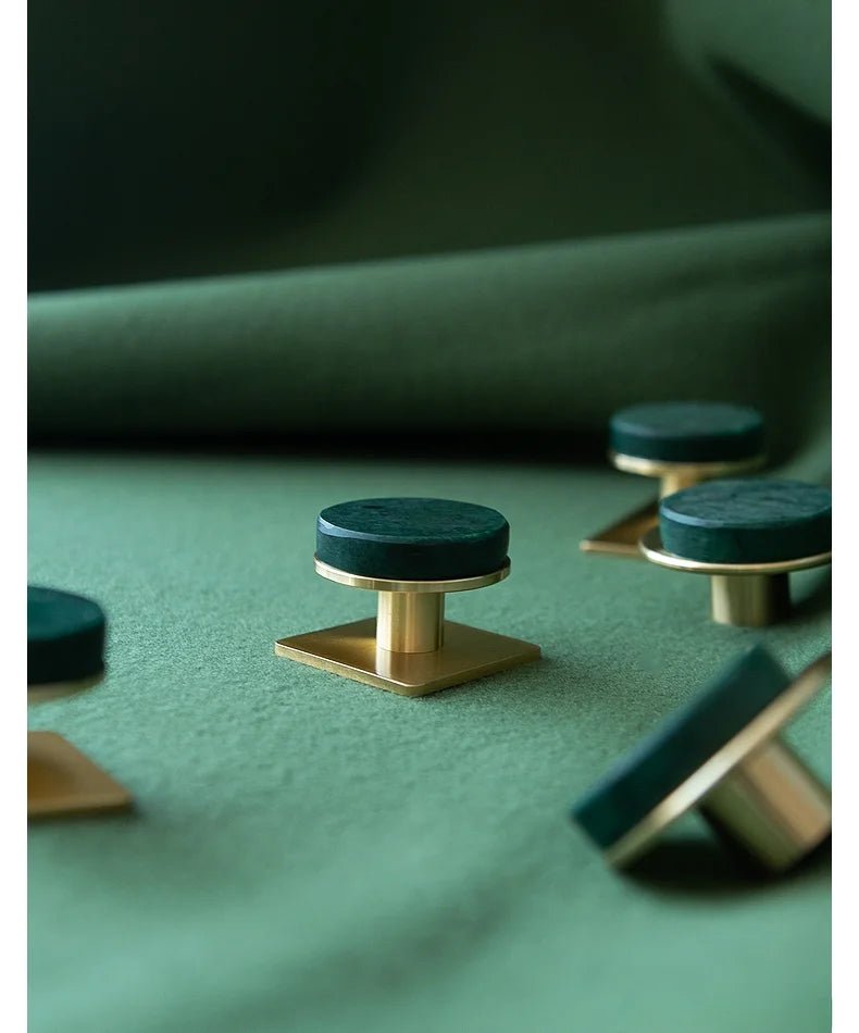 Emerald Marble & Brass Knob – Luxury Drawer Pull  