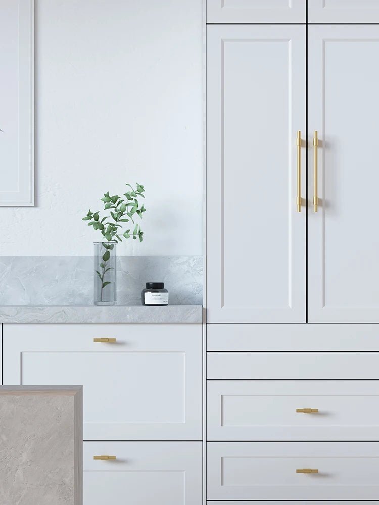 European Style Brass Handles with Silver T-Bar Pulls