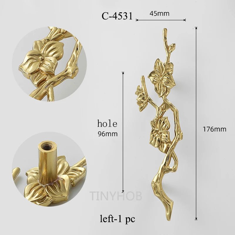 Elegant Floral Brass Knob - Gold Drawer Pull