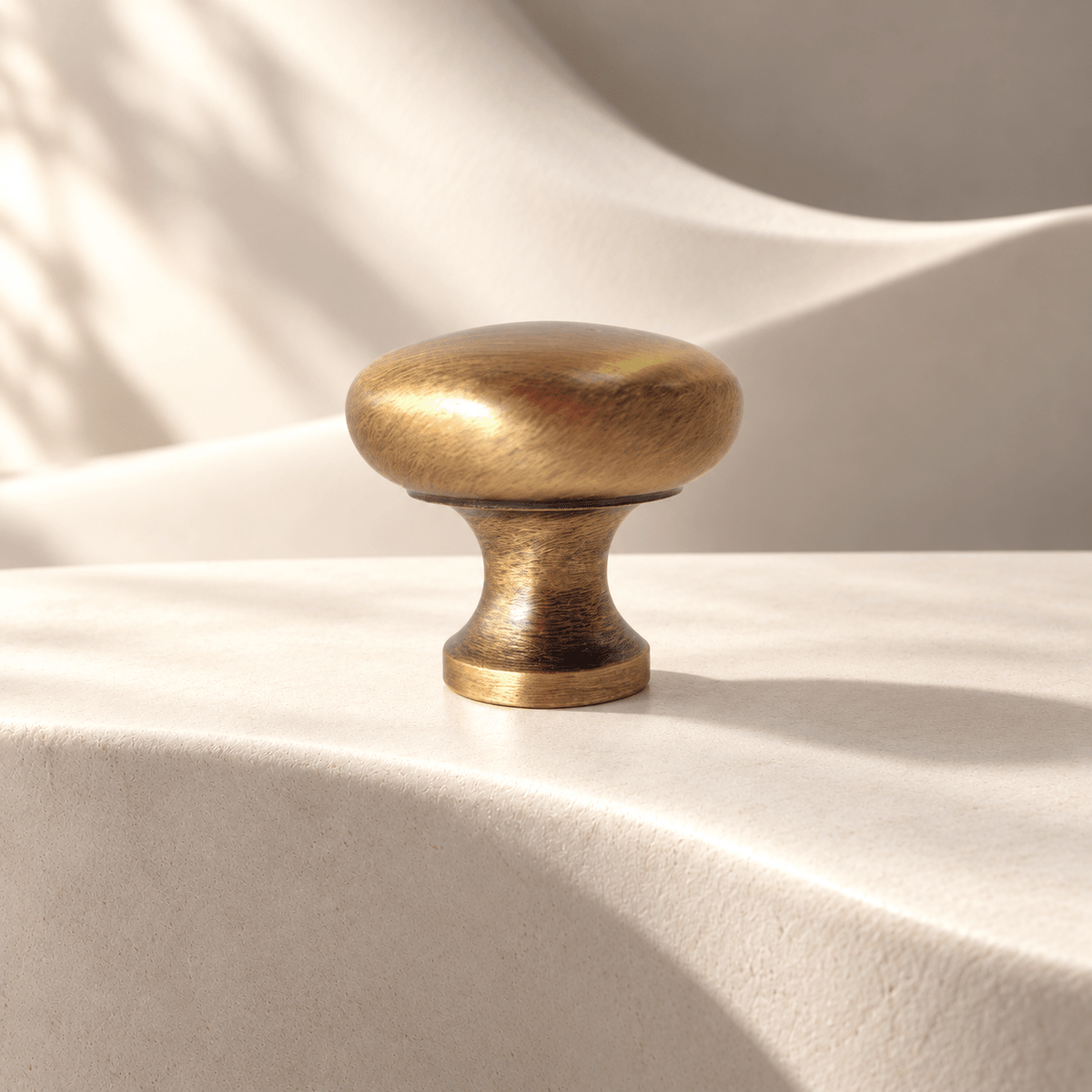 Antique mushroom knob, 28 mm head — warm ivory sculptural stone studio