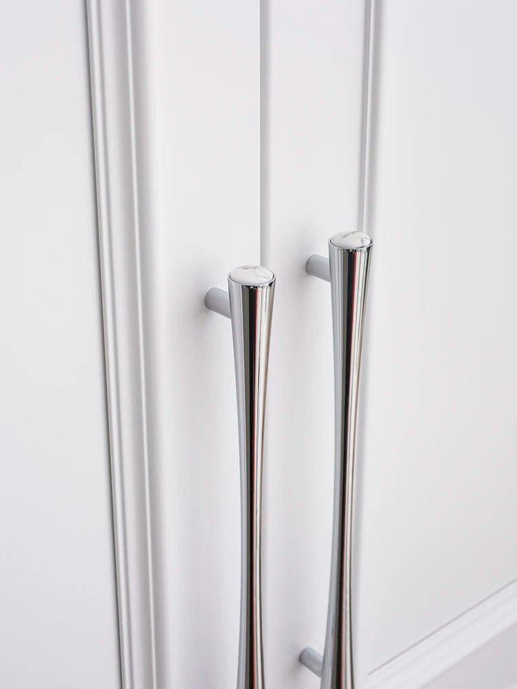 White Marble Chrome Handle - Modern Cabinet Pull