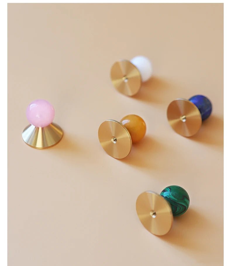 Pink Gemstone Cabinet Knob – Brass Drawer Handle  