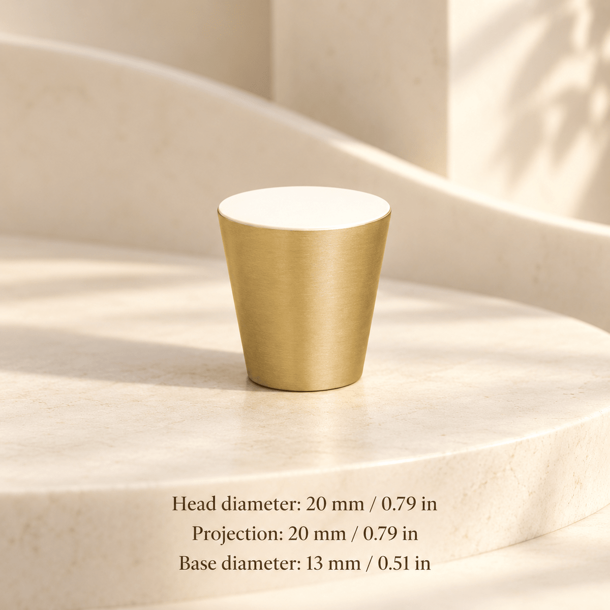 Gold cone cabinet knob — Head diameter: 20 mm / 0.79 in; Projection: 20 mm / 0.79 in; Base diameter: 13 mm / 0.51 in — ivory studio
