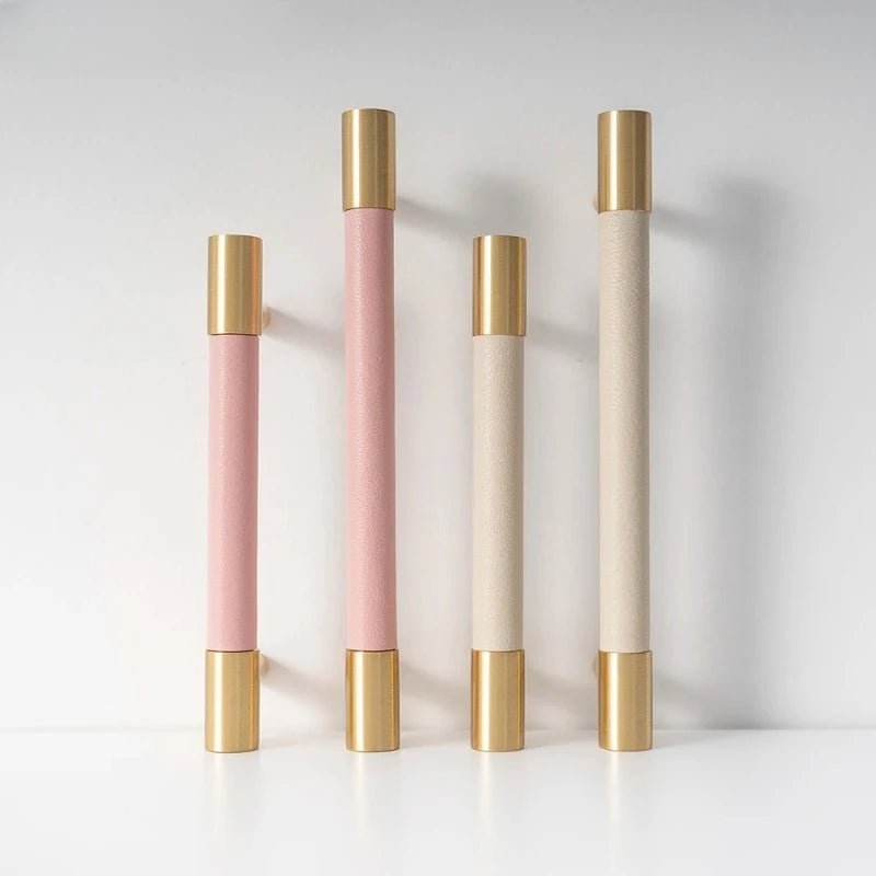 Pink Leather & Brass Knob – Nordic Drawer Pull  