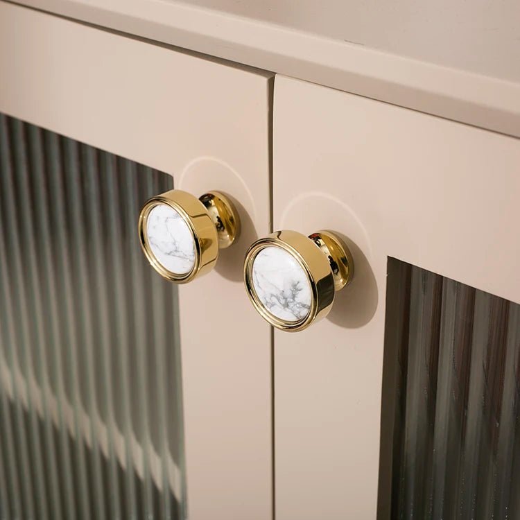 Gold Cabinet Knob - Marble Turquoise Accent Pull