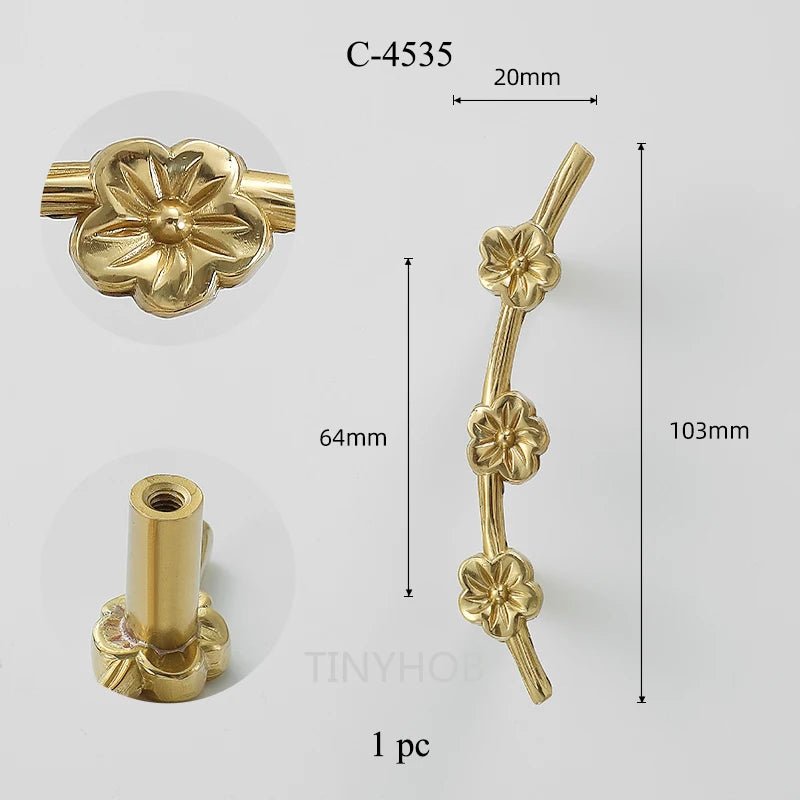Brass Cabinet Knob - Floral Branch Accent