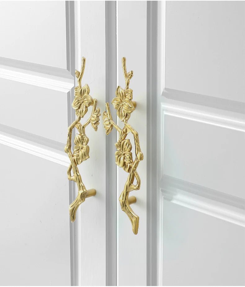 Floral Brass Cabinet Knob - Gold Branch Design