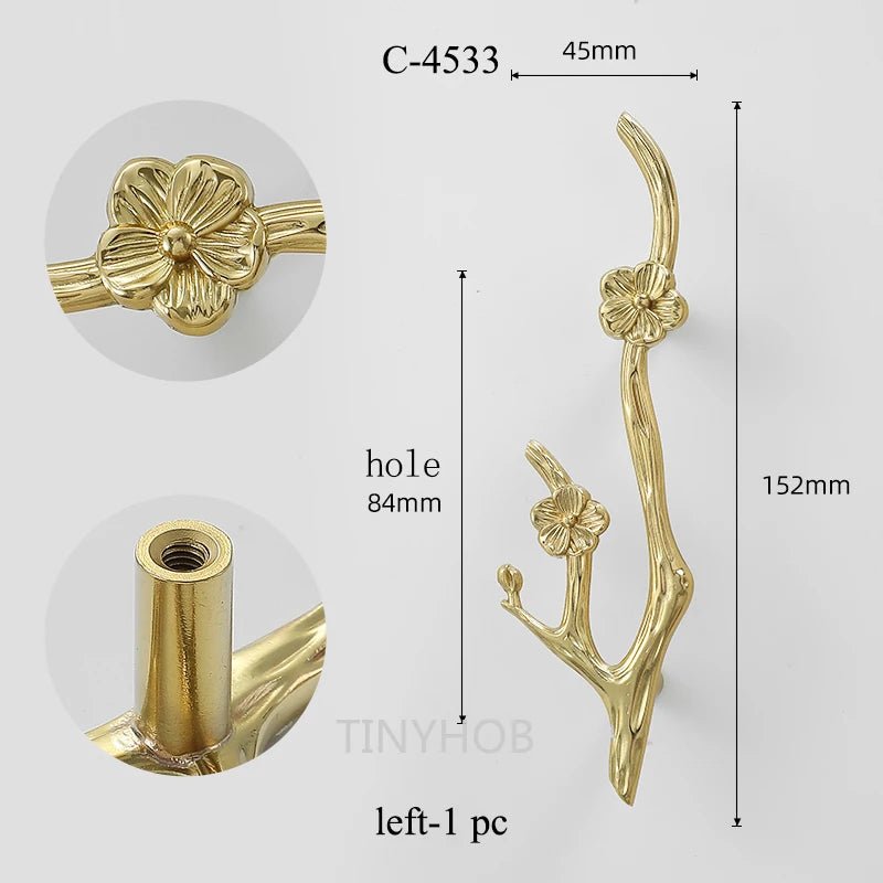 Gold Knob with Branch Design - Brass Hardware