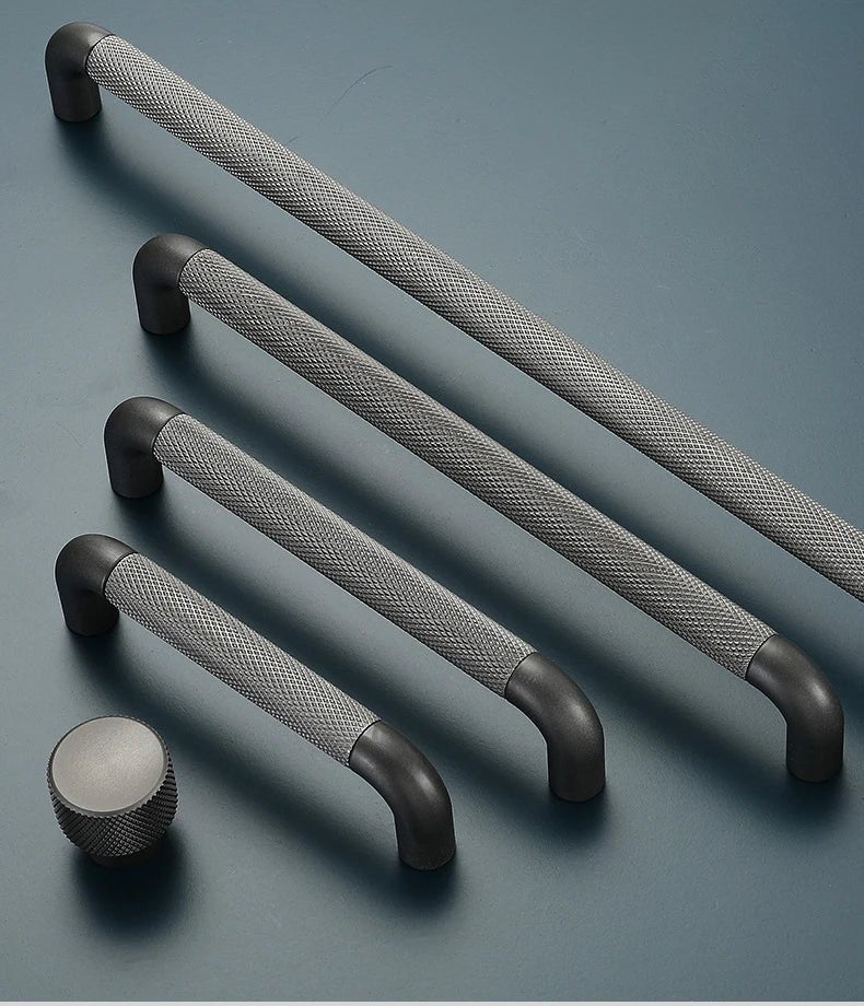 Sleek Textured Aluminum Pulls in Gray & Brown for Furniture